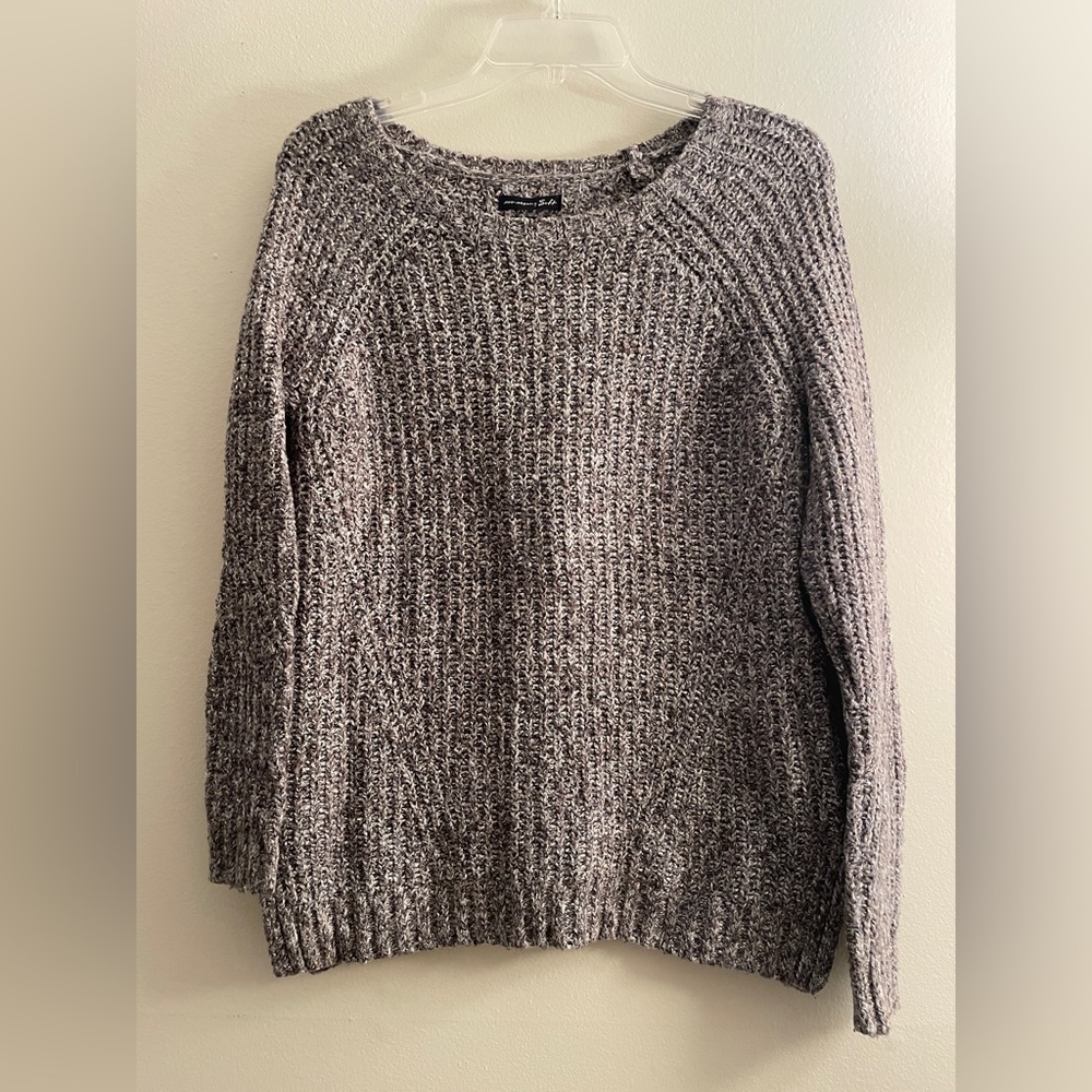 American Eagle Women’s Sweater Amazingly Soft Brown White Knit Longsleeve
